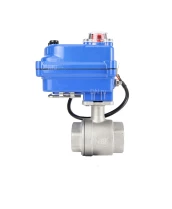 Кран шаровой DN.ru BV3232P(2pc)-FP-T-ISO-H Ду15 Ру63 полнопроходной двухходовой, нержавеющая сталь SS316, внутренняя резьба, уплотнение - PTFE, с электроприводом четвертьоборотным QT-N-003EM-O1-220VAC-У1 blue