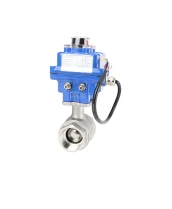 Кран шаровой DN.ru BV3232P(2pc)-FP-T-ISO-H Ду20 Ру63 полнопроходной двухходовой, нержавеющая сталь SS316, внутренняя резьба, уплотнение - PTFE, с электроприводом четвертьоборотным QT-N-003EM-O1-220VAC-У1 blue
