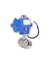 Кран шаровой DN.ru BV3232P(2pc)-FP-T-ISO-H Ду20 Ру63 полнопроходной двухходовой, нержавеющая сталь SS316, внутренняя резьба, уплотнение - PTFE, с электроприводом четвертьоборотным QT-N-003EM-O1-220VAC-У1 blue