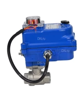 Кран шаровой DN.ru BV3232P(2pc)-FP-T-ISO-H Ду15 Ру63 полнопроходной двухходовой, нержавеющая сталь 316, внутренняя резьба, уплотнение - PTFE, с электроприводом четвертьоборотным QT-N-003EM-O1-24VDC-У1 blue