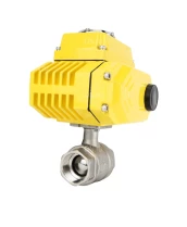 Кран шаровой DN.ru BV3232P(2pc)-FP-T-ISO-H Ду32 Ру63 полнопроходной двухходовой, нержавеющая сталь 316, внутренняя резьба, уплотнение - PTFE, с электроприводом четвертьоборотным QT-N-005EM-O1-24VDC-У1