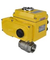 Кран шаровой DN.ru BV3232P(2pc)-FP-T-ISO-H Ду40 Ру63 полнопроходной двухходовой, нержавеющая сталь 316, внутренняя резьба, уплотнение - PTFE, с электроприводом четвертьоборотным QT-N-005EM-O1-380VAC-У1