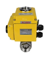 Кран шаровой DN.ru BV3232P(2pc)-FP-T-ISO-H Ду40 Ру63 полнопроходной двухходовой, нержавеющая сталь 316, внутренняя резьба, уплотнение - PTFE, с электроприводом четвертьоборотным QT-N-005EM-O1-380VAC-У1