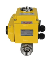 Кран шаровой DN.ru BV3232P(2pc)-FP-T-ISO-H Ду40 Ру63 полнопроходной двухходовой, нержавеющая сталь 316, внутренняя резьба, уплотнение - PTFE, с электроприводом четвертьоборотным QT-N-005EM-O1-380VAC-У1