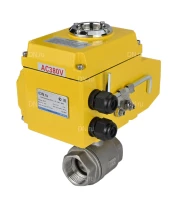Кран шаровой DN.ru BV3232P(2pc)-FP-T-ISO-H Ду40 Ру63 полнопроходной двухходовой, нержавеющая сталь 316, внутренняя резьба, уплотнение - PTFE, с электроприводом четвертьоборотным QT-N-005EM-O1-380VAC-У1