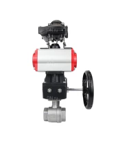 Кран шаровой DN.ru BV3232P(2pc)-FP-T-ISO-H 3/8″ Ду10 Ру63 полнопроходной двухходовой, нержавеющая сталь SS316, внутренняя резьба, уплотнение - PTFE, с пневмоприводом двойного действия DN.ru PA-DA-065, БКВ APL-210N и ручным дублером MON1-250-T26-ISO