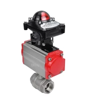 Кран шаровой DN.ru BV3232P(2pc)-FP-T-ISO-H 3/4″ Ду20 Ру63 полнопроходной двухходовой, нержавеющая сталь SS316, внутренняя резьба, уплотнение - PTFE, с пневмоприводом двойного действия DN.ru PA-DA-52 и БКВ APL-210N