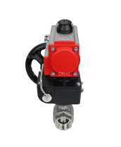 Кран шаровой DN.ru BV3232P(2pc)-FP-T-ISO-H 3/4″ Ду20 Ру63 полнопроходной двухходовой, нержавеющая сталь SS316, внутренняя резьба, уплотнение - PTFE, с пневмоприводом двойного действия DN.ru PA-DA-065 и ручным дублером MON1-250-T26-ISO
