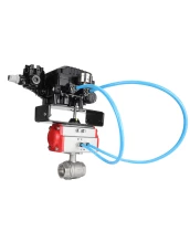 Кран шаровой DN.ru BV3232P(2pc)-FP-T-ISO-H Ду15 Ру63, полнопроходной вн. резьба, нержавеющая сталь SS316, уплотнение - PTFE, с пневмоприводом PA-DA-052 двойного действия и с электропневматическим поворотным позиционером YT-1000RSN без обратной связи