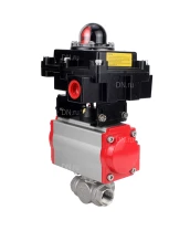 Кран шаровой DN.ru BV3232P(4pc)-SP-3WL-T-ISO-H Ду10 Ру63 стандартнопроходной трехходовой L-тип, нержавеющая сталь SS316, внутренняя резьба, PTFE, пн.приводом PA-SA-052, пн.распределителем 4M310-08 24В и блоком концевых выключателей APL-410N EX