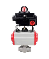 Кран шаровой DN.ru BV3232P(4pc)-SP-3WL-T-ISO-H Ду10 Ру63 стандартнопроходной трехходовой L-тип, нержавеющая сталь SS316, внутренняя резьба, PTFE, пн.приводом PA-SA-052, пн.распределителем 4M310-08 24В и блоком концевых выключателей APL-410N EX