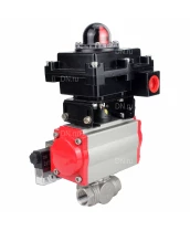 Кран шаровой DN.ru BV3232P(4pc)-SP-3WL-T-ISO-H Ду10 Ру63 стандартнопроходной трехходовой L-тип, нержавеющая сталь SS316, внутренняя резьба, PTFE, пн.приводом PA-SA-052, пн.распределителем 4M310-08 24В и блоком концевых выключателей APL-410N EX