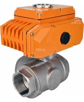 Кран шаровой DN.ru BV3232P(4pc)-SP-3WL-T-ISO-H Ду25 Ру63 стандартнопроходной L-тип, трехходовой, нержавеющая сталь SS316, внутренняя резьба, уплотнение - PTFE, с эл. приводом DN.ru E34-N-005EM-O1-220VAC-У1