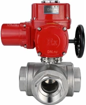Кран шаровой DN.ru BV3232P(4pc)-SP-3WL-T-ISO-H Ду10 Ру63 стандартнопроходной трехходовой L-тип, нержавеющая сталь SS316, внутренняя резьба, уплотнение - PTFE, с 1/4-оборотным электроприводом DN.ru QT-EX-005M-O2-220VAC-У1