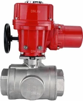 Кран шаровой DN.ru BV3232P(4pc)-SP-3WL-T-ISO-H Ду25 Ру63 стандартнопроходной трехходовой L-тип, нержавеющая сталь SS316, внутренняя резьба, уплотнение - PTFE, с 1/4-оборотным электроприводом DN.ru QT-EX-005M-O2-220VAC-У1
