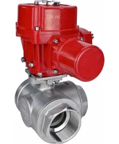Кран шаровой DN.ru BV3232P(4pc)-SP-3WL-T-ISO-H Ду15 Ру63 стандартнопроходной трехходовой L-тип, нержавеющая сталь SS316, внутренняя резьба, уплотнение - PTFE, с 1/4-оборотным электроприводом DN.ru QT-EX-005M-O2-380VAC-У1