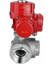 Кран шаровой DN.ru BV3232P(4pc)-SP-3WL-T-ISO-H Ду15 Ру63 стандартнопроходной трехходовой L-тип, нержавеющая сталь SS316, внутренняя резьба, уплотнение - PTFE, с 1/4-оборотным электроприводом DN.ru QT-EX-005M-O2-380VAC-У1