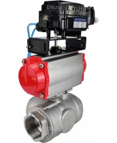 Кран шаровой DN.ru BV3232P(4pc)-SP-3WL-T-ISO-H Ду10 Ру63 стандартнопроходной, внутренняя резьба, нержавеющая сталь SS316, L-типа, c пн.приводом DN.ru PA-DA-052 двойного действия и электропневматическим позиционером DN.ru YT-1000RSN с обратной связью