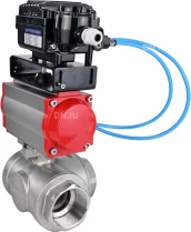 Кран шаровой DN.ru BV3232P(4pc)-SP-3WL-T-ISO-H Ду10 Ру63 стандартнопроходной, внутренняя резьба, нержавеющая сталь SS316, L-типа, c пн.приводом DN.ru PA-DA-052 двойного действия и электропневматическим позиционером DN.ru YT-1000RSN с обратной связью
