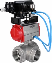 Кран шаровой DN.ru BV3232P(4pc)-SP-3WL-T-ISO-H Ду10 Ру63 стандартнопроходной, внутренняя резьба, нержавеющая сталь SS316, L-типа, c пн.приводом DN.ru PA-DA-052 двойного действия и электропневматическим позиционером DN.ru YT-1000RSN с обратной связью