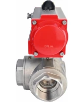 Кран шаровой DN.ru BV3232P(4pc)-SP-3WL-T-ISO-H Ду65 Ру40 стандартнопроходной L-тип, трехходовой, нержавеющая сталь SS316, внутренняя резьба, уплотнение - PTFE, с пневмоприводом DN.ru PA-DA-83 двойного действия