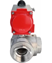 Кран шаровой DN.ru BV3232P(4pc)-SP-3WL-T-ISO-H Ду65 Ру40 стандартнопроходной L-тип, трехходовой, нержавеющая сталь SS316, внутренняя резьба, уплотнение - PTFE, с пневмоприводом DN.ru PA-DA-83 двойного действия