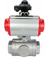 Кран шаровой DN.ru BV3232P(4pc)-SP-3WL-T-ISO-H Ду10 Ру63 стандартнопроходной трехходовой L-тип, нерж. сталь SS316, внутренняя резьба, уплотнение - PTFE, с пневмоприводом PA-SA-52 и блоком концевых выключателей APL-210N