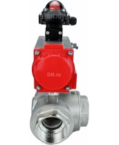 Кран шаровой DN.ru BV3232P(4pc)-SP-3WL-T-ISO-H Ду10 Ру63 стандартнопроходной трехходовой L-тип, нерж. сталь SS316, внутренняя резьба, уплотнение - PTFE, с пневмоприводом PA-SA-52 и блоком концевых выключателей APL-210N