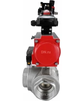 Кран шаровой DN.ru BV3232P(4pc)-SP-3WL-T-ISO-H Ду65 Ру40 стандартнопроходной трехходовой L-тип, нержавеющая сталь SS316, внутренняя резьба, уплотнение - PTFE, пн.приводом PA-DA-083, пн.распределителем 4M310-08 24 В, БКВ APL-210N и БПВ AFC2000
