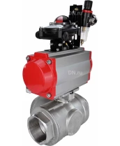 Кран шаровой DN.ru BV3232P(4pc)-SP-3WL-T-ISO-H Ду65 Ру40 стандартнопроходной трехходовой L-тип, нержавеющая сталь SS316, внутренняя резьба, уплотнение - PTFE, пн.приводом PA-DA-083, пн.распределителем 4M310-08 24 В, БКВ APL-210N и БПВ AFC2000