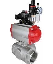 Кран шаровой DN.ru BV3232P(4pc)-SP-3WL-T-ISO-H Ду65 Ру40 стандартнопроходной трехходовой L-тип, нержавеющая сталь SS316, внутренняя резьба, уплотнение - PTFE, пн.приводом PA-DA-083, пн.распределителем 4M310-08 24 В, БКВ APL-210N и БПВ AFC2000