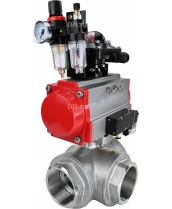 Кран шаровой DN.ru BV3232P(4pc)-SP-3WL-T-ISO-H Ду65 Ру40 стандартнопроходной трехходовой L-тип, нержавеющая сталь SS316, внутренняя резьба, уплотнение - PTFE, пн.приводом PA-DA-083, пн.распределителем 4M310-08 24 В, БКВ APL-210N и БПВ AFC2000