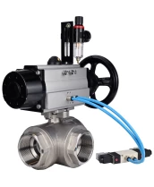 Кран шаровой DN.ru BV3232P(4pc)-SP-3WL-T-ISO-H Ду80 Ру40, стандартнопроходной, четырехсоставной, корпус - нержавеющая сталь 316, уплотнение - PTFE, внутренняя резьба, с пневмоприводом PA-DA-105-1, пневмораспределителем 4V320-08 220В, БПВ AFC2000