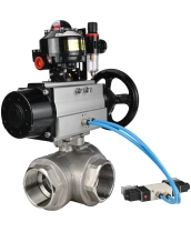 Кран шаровой DN.ru BV3232P(4pc)-SP-3WL-T-ISO-H Ду80 Ру40, стандартнопроходной, четырехсоставной, нержавеющая сталь 316, уплотнение - PTFE, внутренняя резьба, с пневмоприводом PA-DA-105-1, пневмораспределителем 4V320-08 220В, БКВ APL-510N Ex, БПВ AFC2000