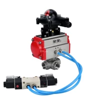 Кран шаровой DN.ru BV3232P(4pc)-SP-3WL-T-ISO-H Ду15 Ру63, стандартнопроходной, четырехсоставной, корпус - нержавеющая сталь 316, уплотнение - PTFE, внутренняя резьба, с пневмоприводом PA-DA-052, пневмораспределителем 4V320-08 220В, БКВ APL-210N