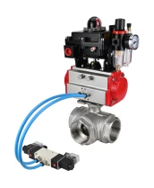 Кран шаровой DN.ru BV3232P(4pc)-SP-3WL-T-ISO-H Ду65 Ру40, стандартнопроходной, четырехсоставной, нержавеющая сталь 316, уплотнение - PTFE, внутренняя резьба, с пневмоприводом PA-SA-105, пневмораспределителем 4V320-10 220В, БКВ APL-410N Ex, БПВ AFC2000