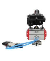 Кран шаровой DN.ru BV3232P(4pc)-SP-3WL-T-ISO-H Ду65 Ру40, стандартнопроходной, четырехсоставной, корпус - нержавеющая сталь 316, уплотнение - PTFE, внутренняя резьба, с пневмоприводом PA-SA-105, пневмораспределителем 4V320-08 220В, БКВ APL-410N Ex