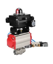 Кран шаровой DN.ru BV3232P(4pc)-SP-3WL-T-ISO-H Ду65 Ру40, стандартнопроходной, четырехсоставной, корпус - нержавеющая сталь 316, уплотнение - PTFE, внутренняя резьба, с пневмоприводом PA-SA-105, пневмораспределителем 4V320-08 220В, БКВ APL-410N Ex