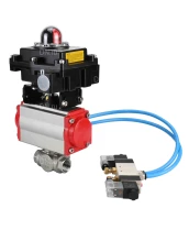 Кран шаровой DN.ru BV3232P(4pc)-SP-3WL-T-ISO-H Ду65 Ру40, стандартнопроходной, четырехсоставной, корпус - нержавеющая сталь 316, уплотнение - PTFE, внутренняя резьба, с пневмоприводом PA-SA-105, пневмораспределителем 4V320-08 220В, БКВ APL-410N Ex