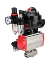 Кран шаровой DN.ru BV3232P(4pc)-SP-3WL-T-ISO-H 2 1/2″ Ду65 Ру40 стандартнопроходной трехходовой L-тип, нержавеющая сталь SS316, внутренняя резьба, уплотнение - PTFE, с пн.приводом DN.ru PA-SA-105 пн.распределителем 4M310-08 24В БПВ AFC2000 БКВ APL-510N-EX