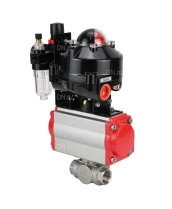 Кран шаровой DN.ru BV3232P(4pc)-SP-3WL-T-ISO-H 2 1/2″ Ду65 Ру40 стандартнопроходной трехходовой L-тип, нержавеющая сталь SS316, внутренняя резьба, уплотнение - PTFE, с пн.приводом DN.ru PA-SA-105 пн.распределителем 4M310-08 24В БПВ AFC2000 БКВ APL-510N-EX