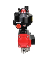 Кран шаровой DN.ru BV3232P(4pc)-SP-3WL-T-ISO-H 2 1/2″ Ду65 Ру40 стандартнопроходной трехходовой L-тип, нержавеющая сталь SS316, внутренняя резьба, уплотнение - PTFE, с пн.приводом DN.ru PA-SA-105 пн.распределителем 4M310-08 24В БПВ AFC2000 БКВ APL-510N-EX