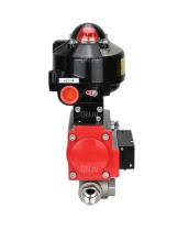 Кран шаровой DN.ru BV3232P(4pc)-SP-3WL-T-ISO-H 3/4″ Ду20 Ру63 стандартнопроходной трехходовой L-тип, нержавеющая сталь SS316, внутренняя резьба, уплотнение - PTFE, с пн.приводом DN.ru PA-DA-052 пн.распределителем 4M310-08 220В и БКВ APL-510N-EX