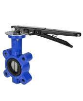 Затвор дисковый поворотный DN.ru WBV1631N-2W-Fb-H Ду65 Ру16 LUG межфланцевый, корпус - чугун QT450, диск - нержавеющая сталь 304, уплотнение - NBR, с рукояткой