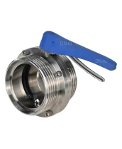 Затвор дисковый поворотный DN.ru WBV3131E-2W-T-H Ду80 Ру10 резьбовой, пищевая нержавеющая сталь 304, уплотнение – EPDM, с рукояткой