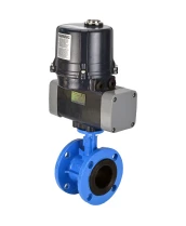 Затвор дисковый поворотный DN.ru WBV1331E-2W-F-H Ду100 Ру16 фланцевый, корпус - чугун GGG40, диск - нержавеющая сталь 304, уплотнение - EPDM, с электроприводом четвертьоборотным DN.ru QTSA-N-014EM-O0-220VAC с пружинным возвратом