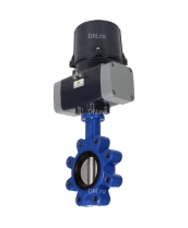 Затвор дисковый поворотный DN.ru WBV1631E-2W-Fb-H Ду50 Ру16 LUG межфланцевый, корпус - чугун QT450, диск - нержавеющая сталь AISI 304, уплотнение - EPDM, с электроприводом четвертьоборотным DN.ru QTSA-N-003EM-O0-220VAC с пружинным возвратом