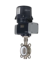 Затвор дисковый поворотный DN.ru WBV3131P-2W-Fb-H Ду50 Ру16 межфланцевый, корпус - нержавеющая сталь 304, диск - нержавеющая сталь 304, уплотнение - PTFE, с электроприводом четвертьоборотным DN.ru QTSA-N-003EM-O0-220VAC с пружинным возвратом