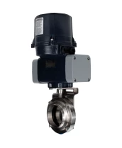 Затвор дисковый поворотный DN.ru WBV3131S-2W-C-H Ду15 Ру10 кламповый, корпус - пищевая нерж. сталь AISI 304, диск - нерж. сталь AISI 304, уплотнение - Silicon, с электроприводом четвертьоборотным DN.ru QTSA-N-003EM-O0-220VAC с пружинным возвратом