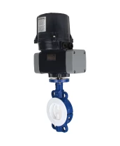 Затвор дисковый поворотный DN.ru WBV3434Pf-2W-Fb-H Ду50 Ру16 корпус - углеродистая сталь WCB, диск - углеродистая сталь WCB, футерованный PTFE, уплотнение - PTFE, с электроприводом четвертьоборотным DN.ru QTSA-N-003EM-O0-220VAC с пружинным возвратом